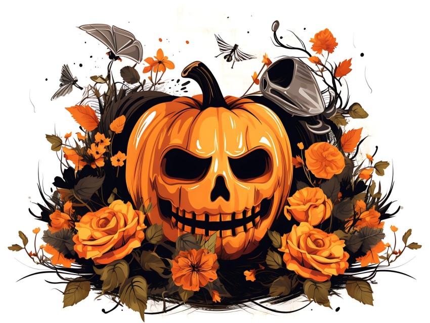 Halloween Pumpkin illustration Design Clipart Pop Art Vector Aesthetic Background (1762)