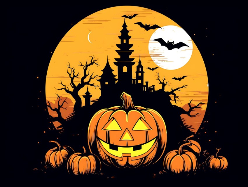 Halloween Pumpkin illustration Design Clipart Pop Art Vector Aesthetic Background (1843)
