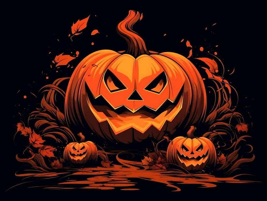 Halloween Pumpkin illustration Design Clipart Pop Art Vector Aesthetic Background (1805)