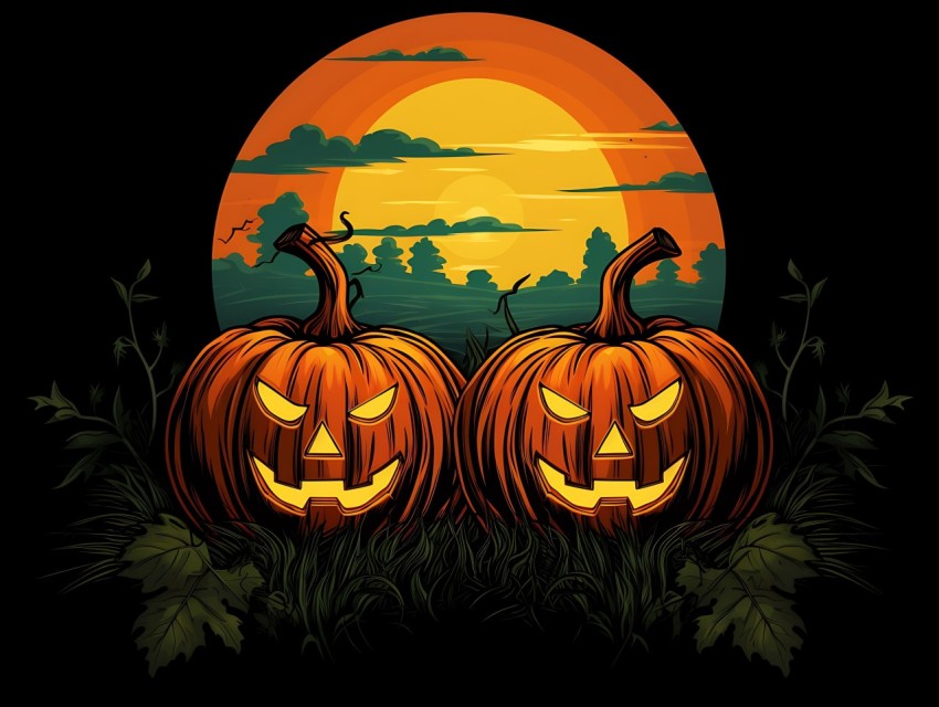 Halloween Pumpkin illustration Design Clipart Pop Art Vector Aesthetic Background (1801)