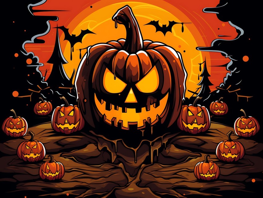 Halloween Pumpkin illustration Design Clipart Pop Art Vector Aesthetic Background (1829)