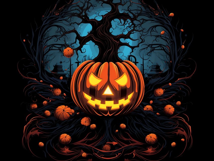 Halloween Pumpkin illustration Design Clipart Pop Art Vector Aesthetic Background (1826)