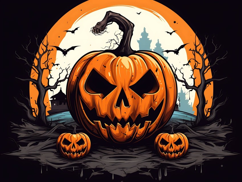 Halloween Pumpkin illustration Design Clipart Pop Art Vector Aesthetic Background (1898)
