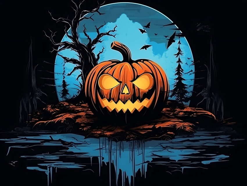 Halloween Pumpkin illustration Design Clipart Pop Art Vector Aesthetic Background (1958)