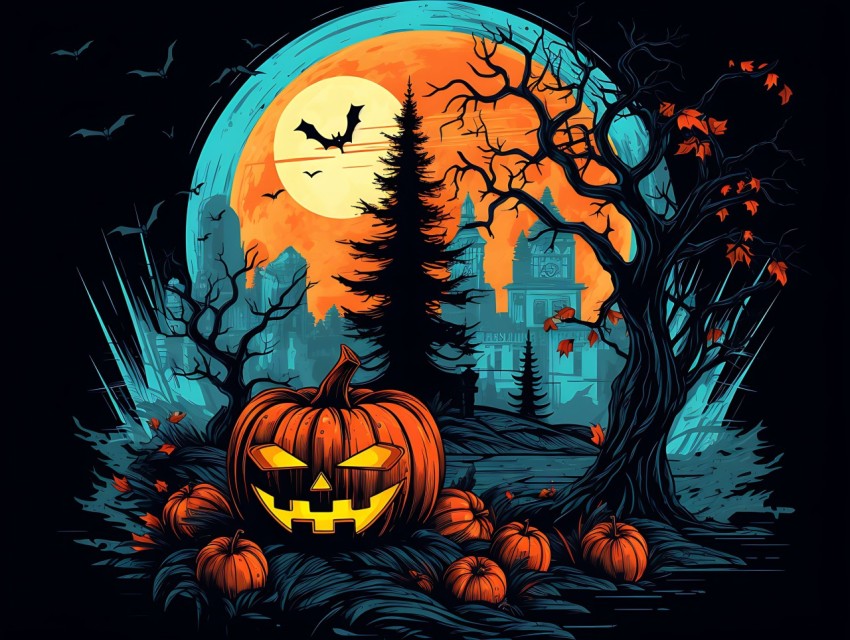Halloween illustration Design Clipart Pop Art Vector Aesthetic Background (79)