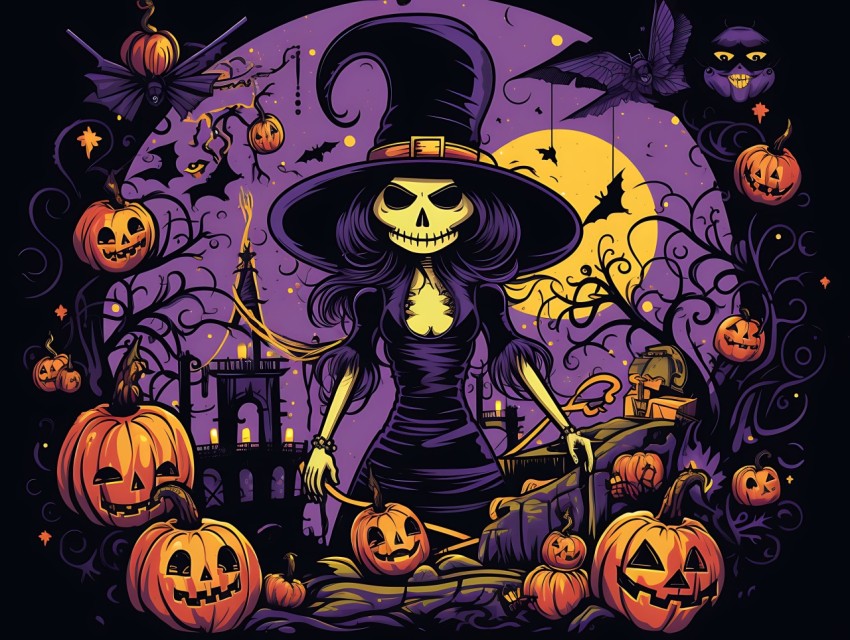 Halloween illustration Design Clipart Pop Art Vector Aesthetic Background (131)