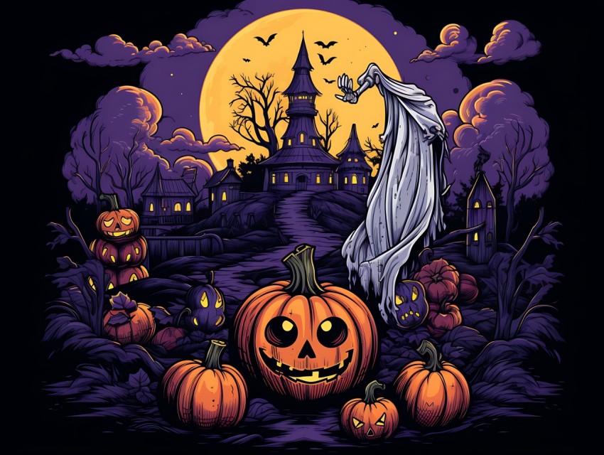 Halloween illustration Design Clipart Pop Art Vector Aesthetic Background (481)