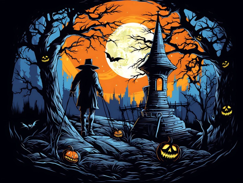 Halloween illustration Design Clipart Pop Art Vector Aesthetic Background (513)