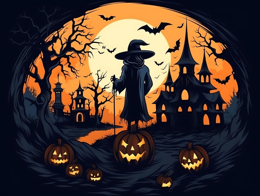 Halloween illustration Design Clipart Pop Art Vector Aesthetic Background (557)