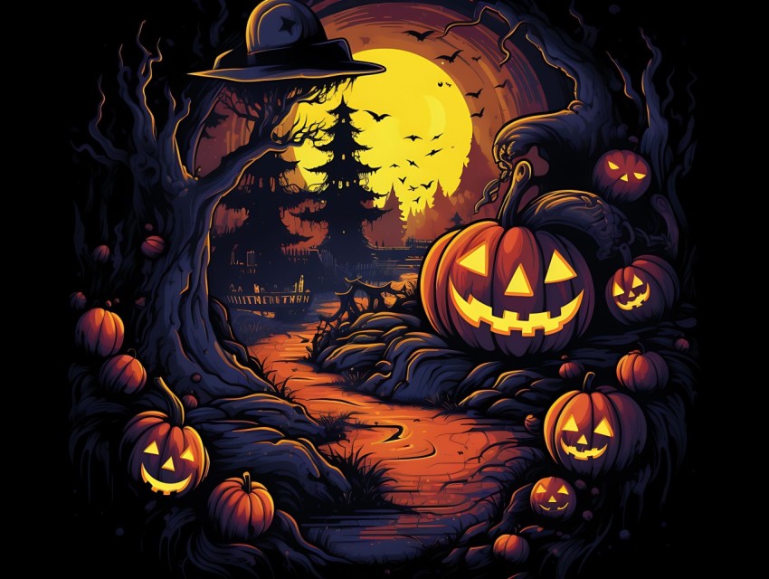 Halloween illustration Design Clipart Pop Art Vector Aesthetic Background (543)
