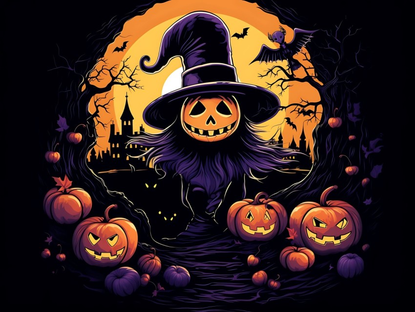 Halloween illustration Design Clipart Pop Art Vector Aesthetic Background (750)