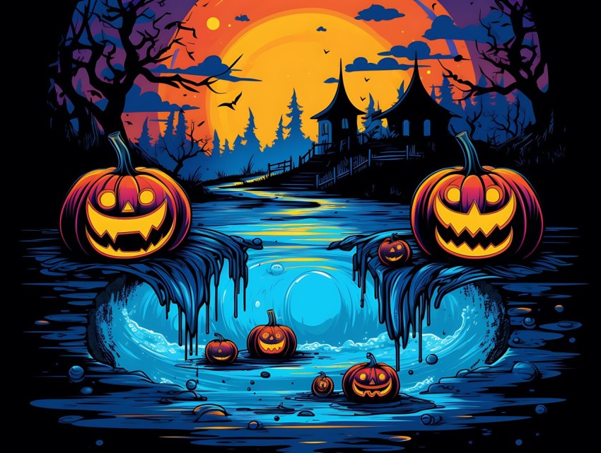 Halloween illustration Design Clipart Pop Art Vector Aesthetic Background (1095)