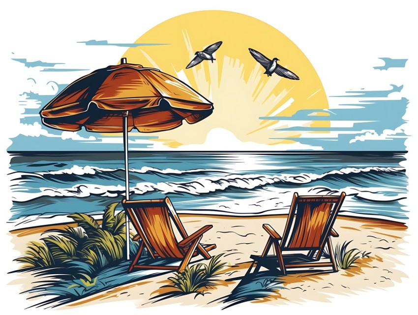 Beach Illustrations Pop Art Sea Vector Summer (27)