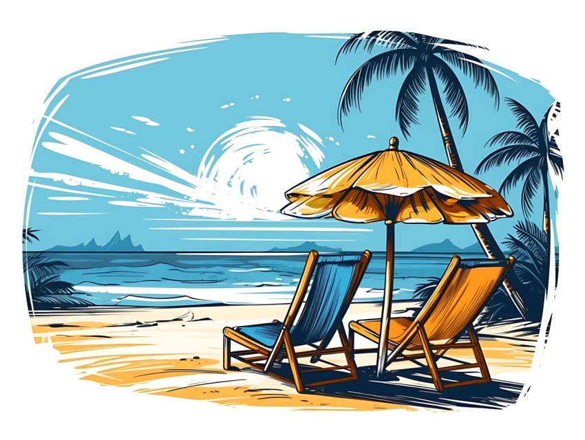 Beach Illustrations Pop Art Sea Vector Summer (410)