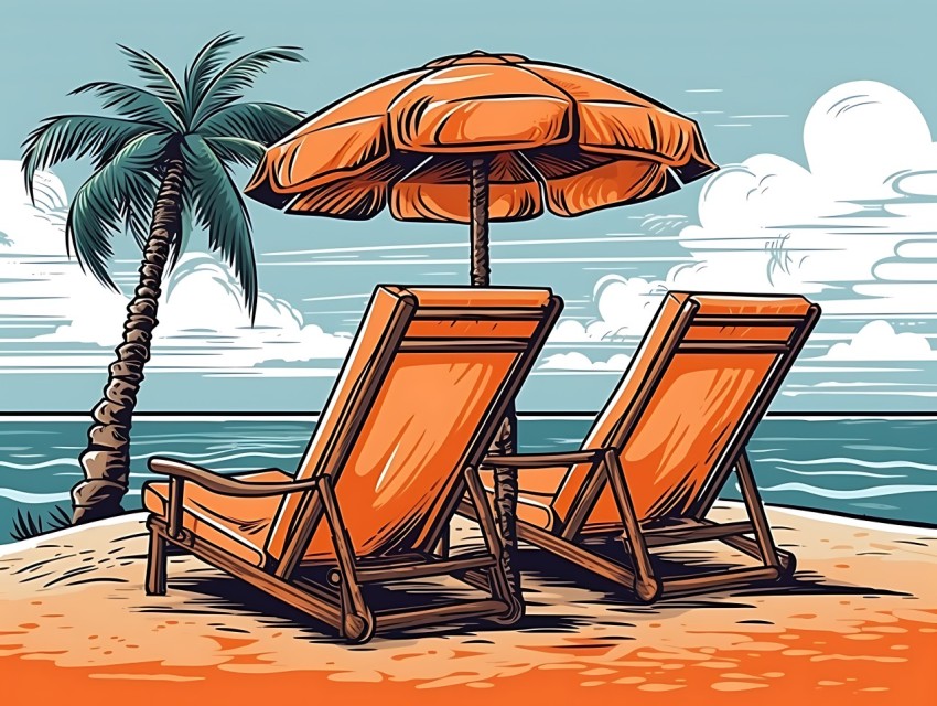 Beach Illustrations Pop Art Sea Vector Summer (409)