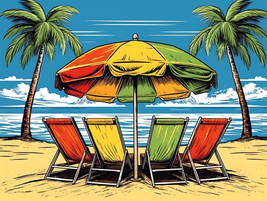 Beach Illustrations Pop Art Sea Vector Summer (502)