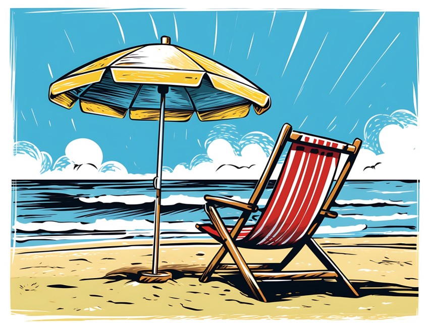 Beach Illustrations Pop Art Sea Vector Summer (703)