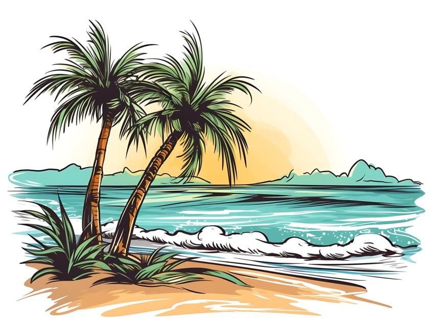 Beach Illustrations Pop Art Sea Vector Summer (822)