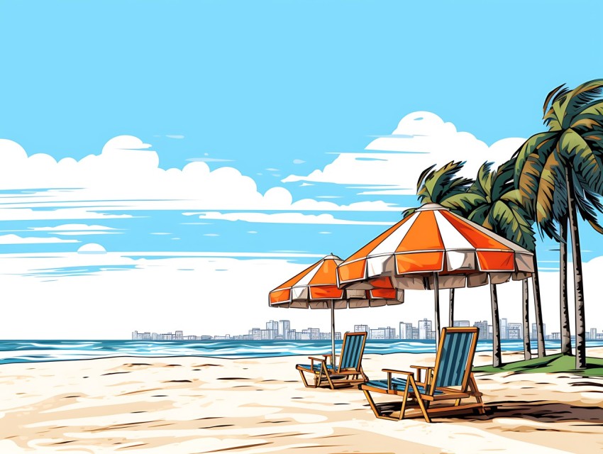 Beach Illustrations Pop Art Sea Vector Summer (994)