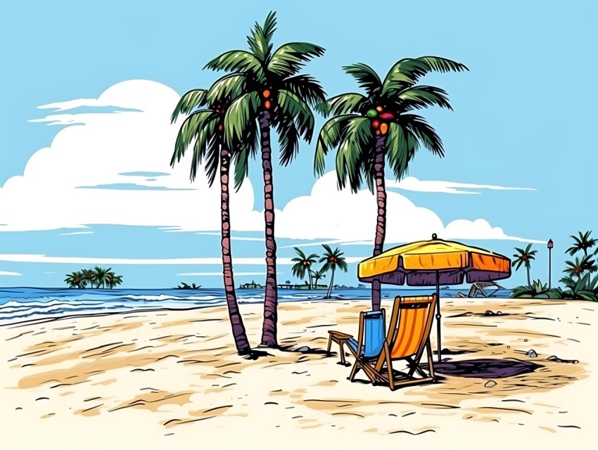 Beach Illustrations Pop Art Sea Vector Summer (957)