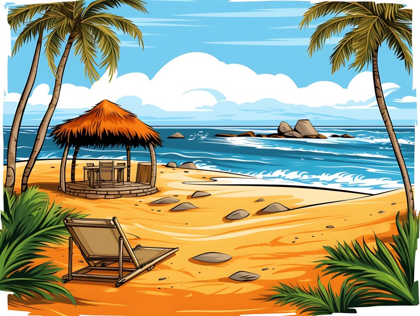 Beach Illustrations Pop Art Sea Vector Summer (999)