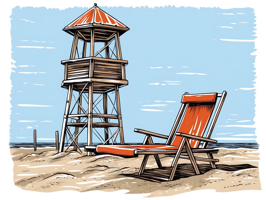 Beach Illustrations Pop Art Sea Vector Summer (1034)