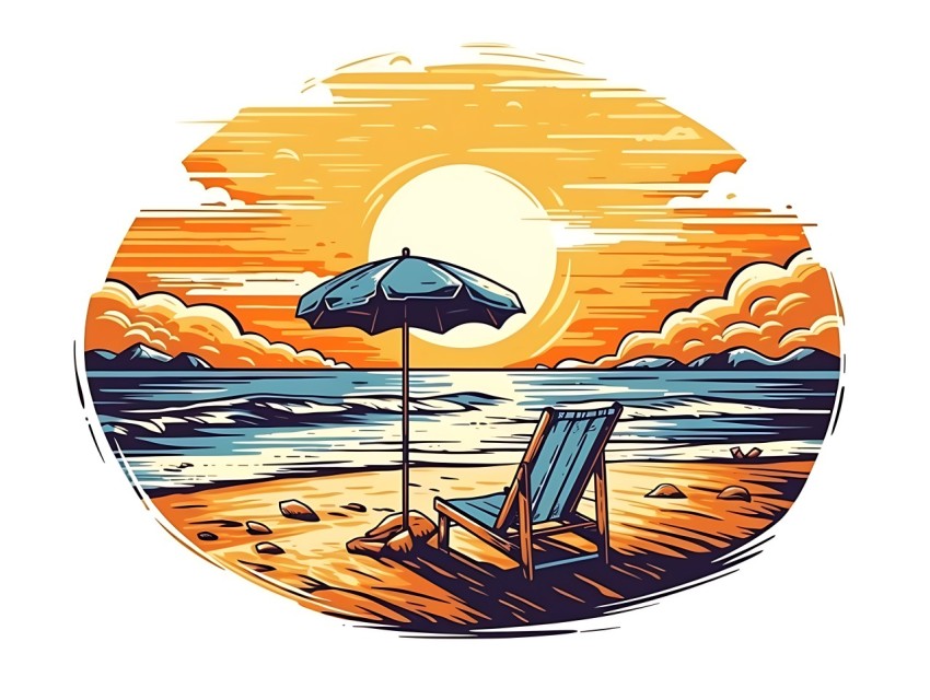 Beach Illustrations Pop Art Sea Vector Summer (1080)