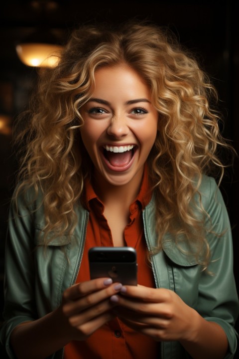 Happy Woman Holding a Mobile Phone (81)