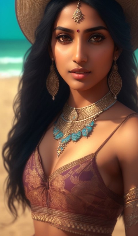 AI Generated Beautiful woman wearing trendy clothing at a beach (3)