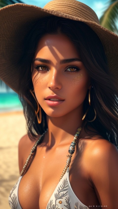 AI Generated Beautiful woman wearing trendy clothing at a beach (7)