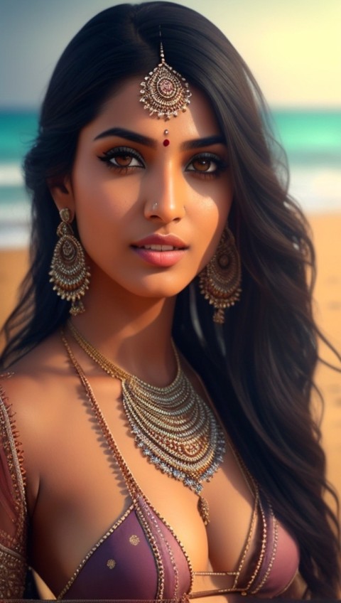 AI Generated Beautiful woman wearing trendy clothing at a beach (12)