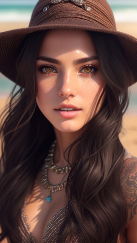 AI Generated Beautiful woman wearing trendy clothing at a beach (15)