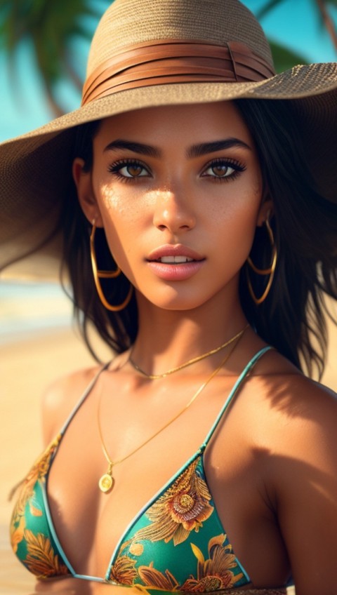 AI Generated Beautiful woman wearing trendy clothing at a beach (6)