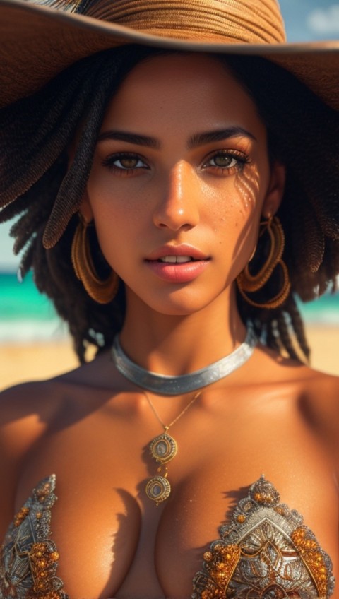 AI Generated Beautiful woman wearing trendy clothing at a beach (4)