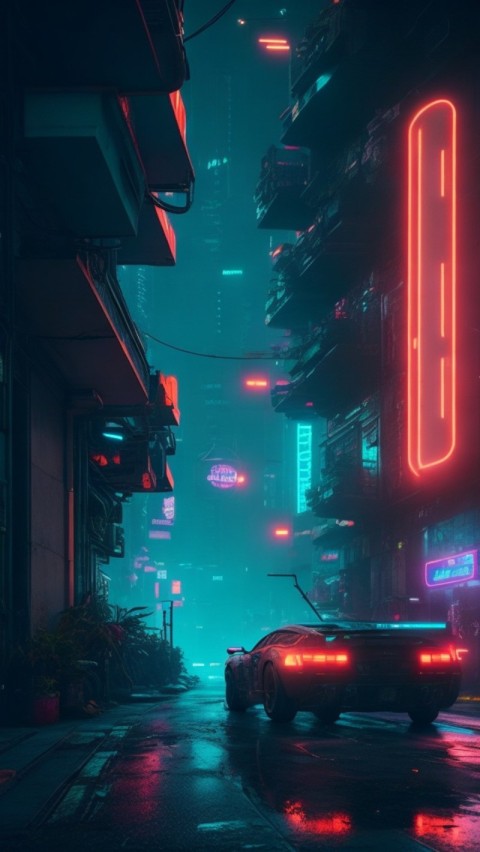 AI Generated Aesthetic cyberpunk style city street at night Wallpaper Mobile (20)