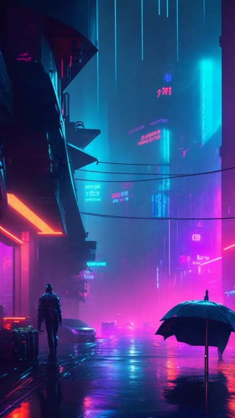 AI Generated Aesthetic cyberpunk style city street at night Wallpaper Mobile (18)