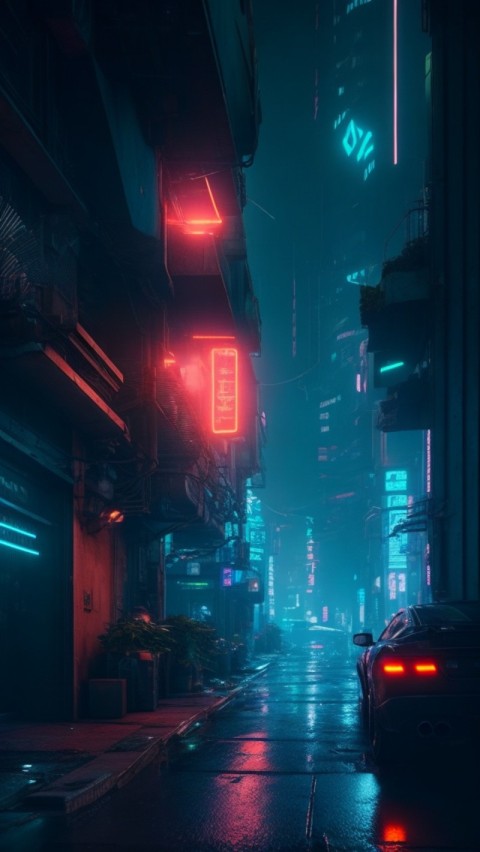 AI Generated Aesthetic cyberpunk style city street at night Wallpaper Mobile (23)