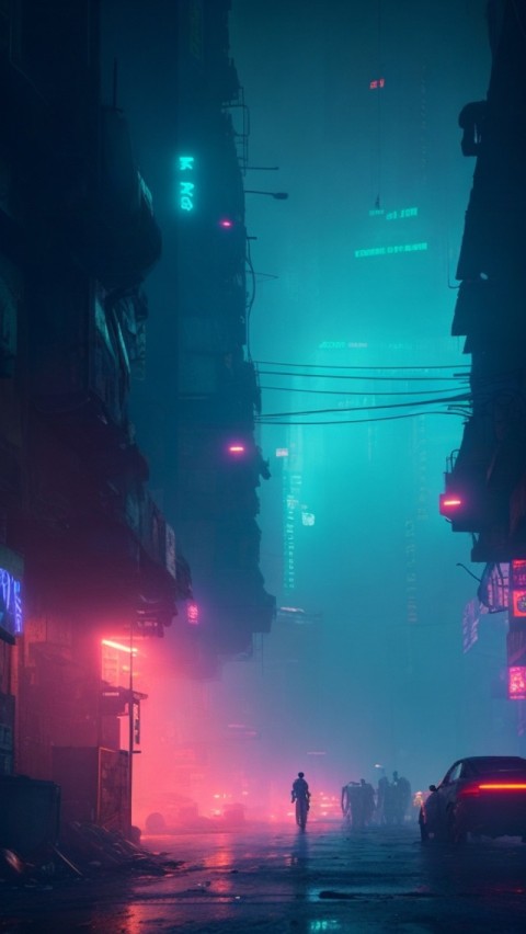 AI Generated Aesthetic cyberpunk style city street at night Wallpaper Mobile (28)