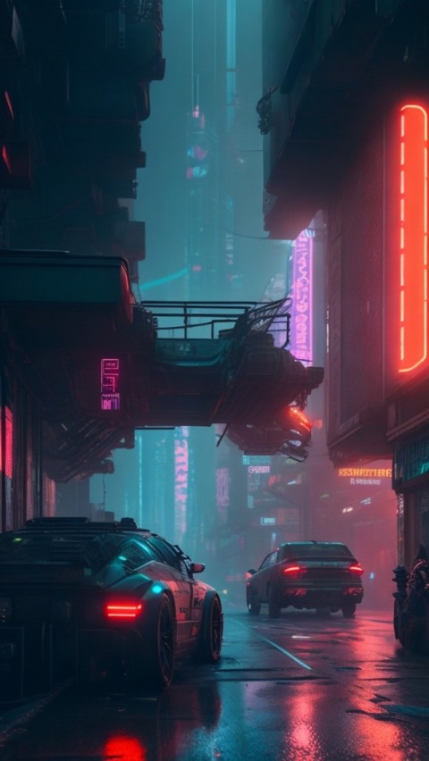 AI Generated Aesthetic cyberpunk style city street at night Wallpaper Mobile (22)