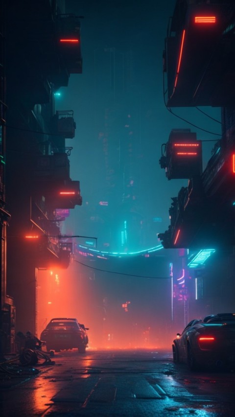 AI Generated Aesthetic cyberpunk style city street at night Wallpaper Mobile (27)