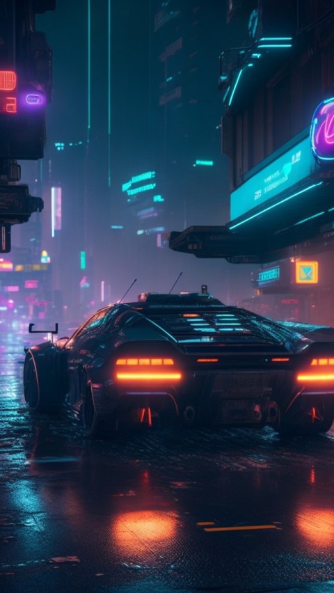 AI Generated Aesthetic cyberpunk style city street at night Wallpaper Mobile (13)