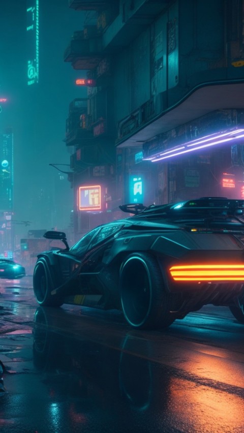 AI Generated Aesthetic cyberpunk style city street at night Wallpaper Mobile (19)