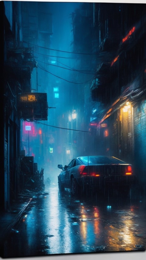 AI Generated Aesthetic cyberpunk style city street at night Wallpaper Mobile (5)