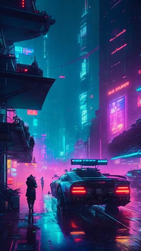 AI Generated Aesthetic cyberpunk style city street at night Wallpaper Mobile (38)