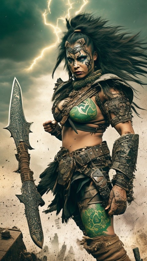 AI generated warrior woman wallpaper mobile background (33)
