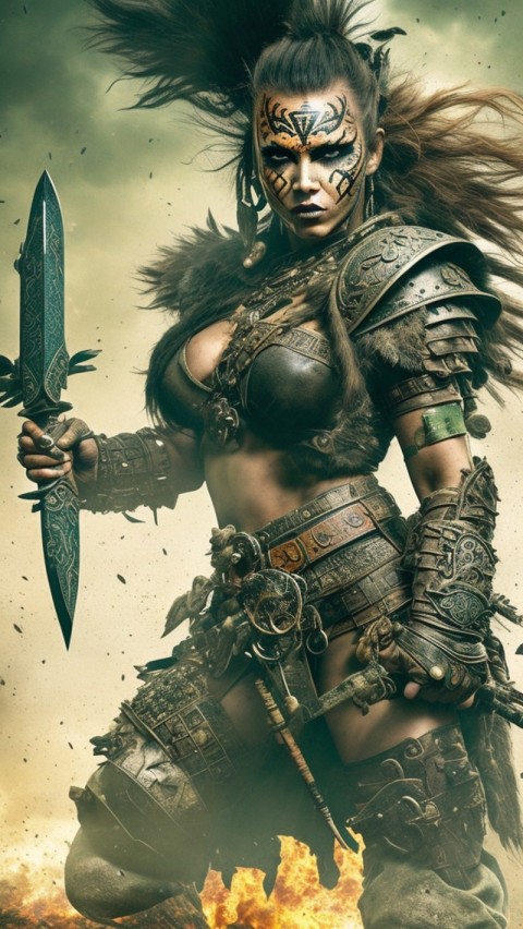 AI generated warrior woman wallpaper mobile background (36)