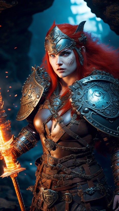 AI generated warrior woman wallpaper mobile background (61)