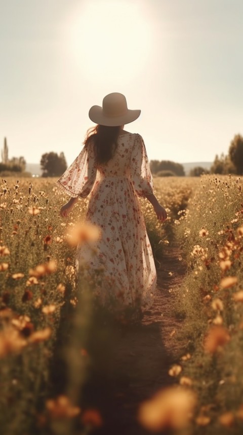 A Woman In Flower Field Aesthetic Vintage (177)