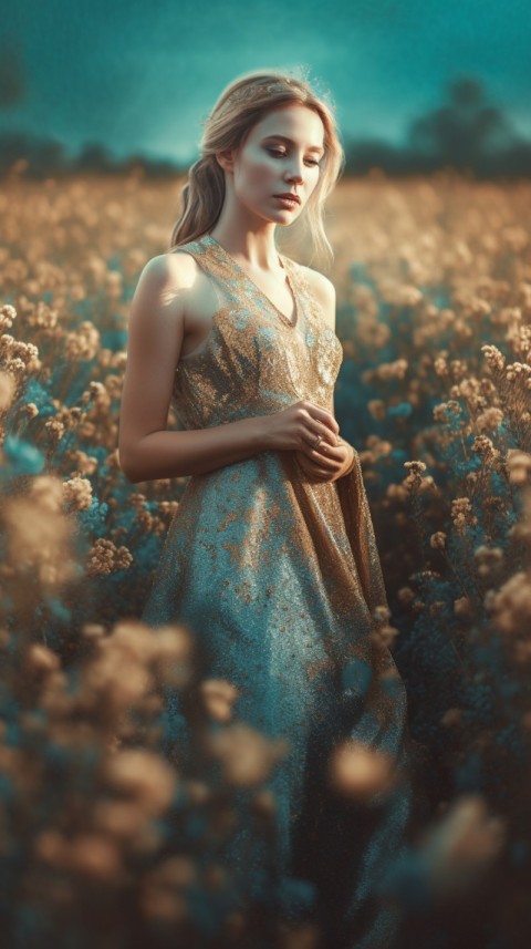 A Woman In Flower Field Aesthetic Vintage (171)