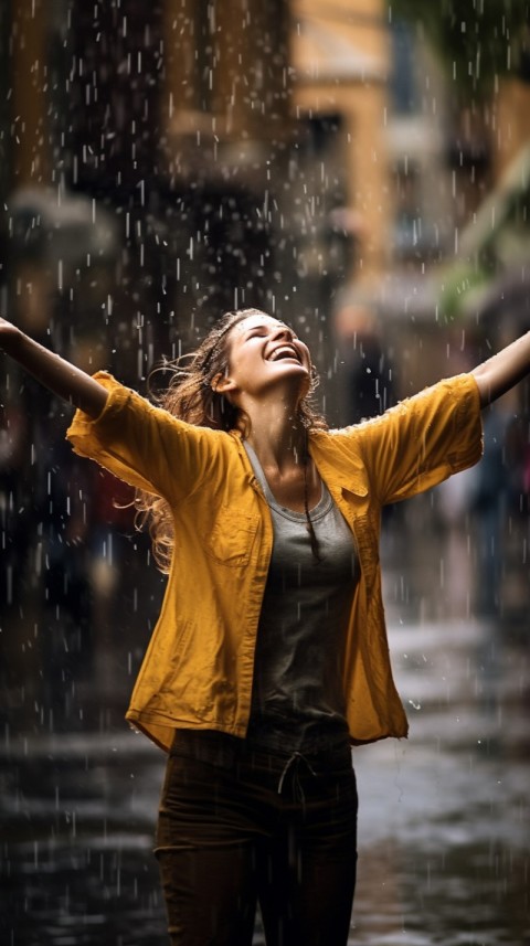 A Happy Woman Enjoying the Rain Aesthetic (27)
